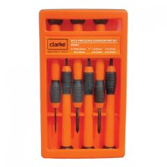 Clarke - Precission Screw Driver Set 6pcs Orange/Black Soft Cushion Grip with Plastic Carry Case