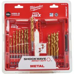 Milwaukee Red Hex Shock Wave Impact Duty HSS-Ground Titanium Metal Drill Bit Set 19pcs