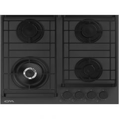 CM Leodo 60cm Matt Black Glass Gas Hob 3 Gas +1 Wok