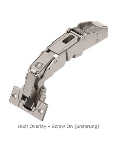 Blum - CLIP Top Wide Angle Hinge 155° Dual Application - Nickel Plated + Cruciform Mounting Plate