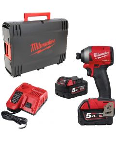 Milwaukee 1/4″ HEX Impact Driver 18V 5.0 Ah FUEL In Case + 2 Batteries and Charger