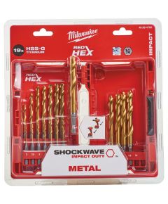 Milwaukee Red Hex Shock Wave Impact Duty HSS-Ground Titanium Metal Drill Bit Set 19pcs