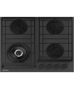 CM Leodo 60cm Matt Black Glass Gas Hob 3 Gas +1 Wok