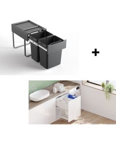 Cabinora Easy Mount Waste Bin + Pull-Out Laundry Hamper