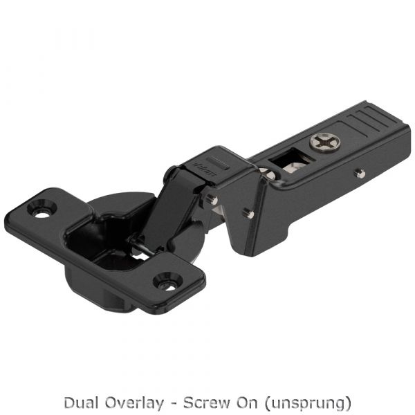 Blum - Clip Top Profile or Thick Door Hinge 95° (Unsprung) Onyx Black + Horizontal Cam Plate (Screw On)
