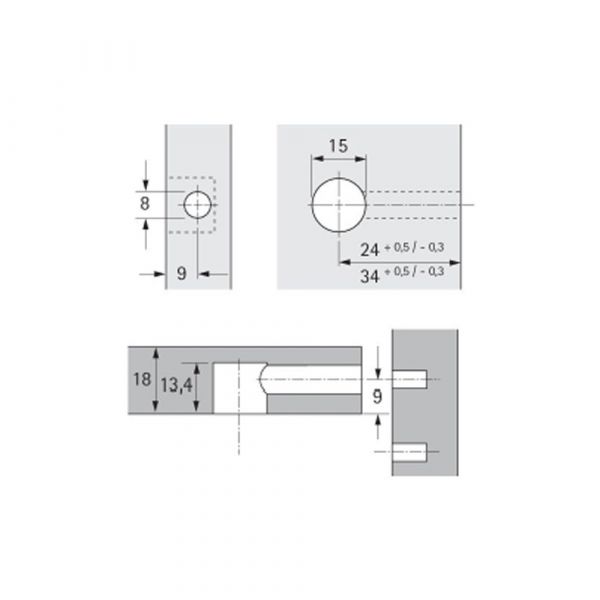 Hettich - KD Fitting Set - (Socket No. 33 + Screw In Dowel DU 644 + Rastex)