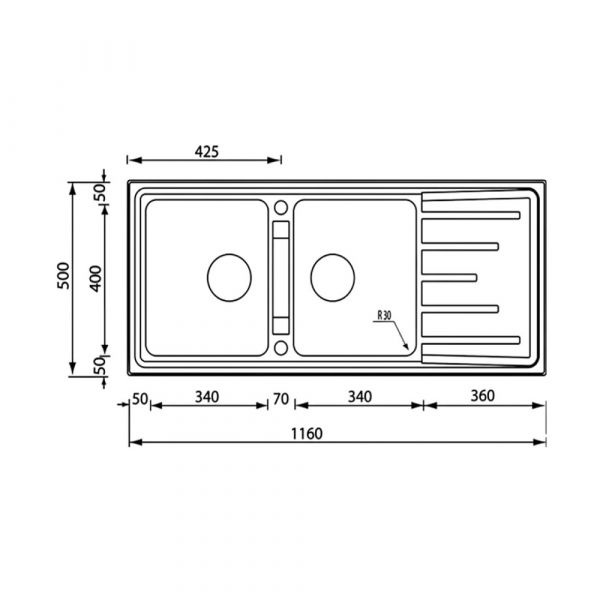 CM - Brando Double Bowl Sink - 116 X 50 cm