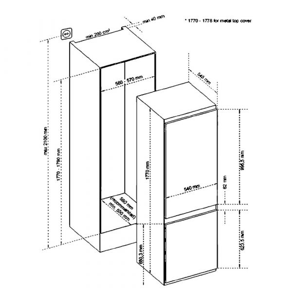 CM - 2763 - 60cm Built-In Combi Fridge/Freezer