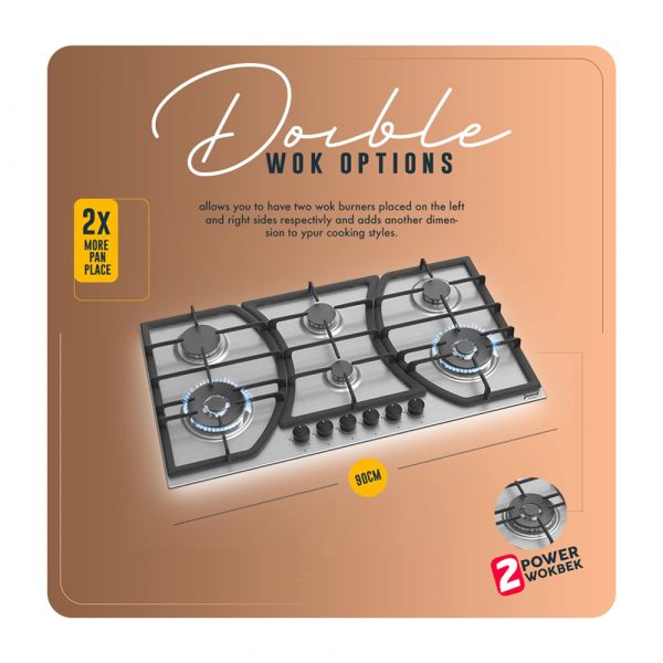 Baeckerhaft - Built-in 90cm Gas Hob 4 Burners with 2 Woks Burners