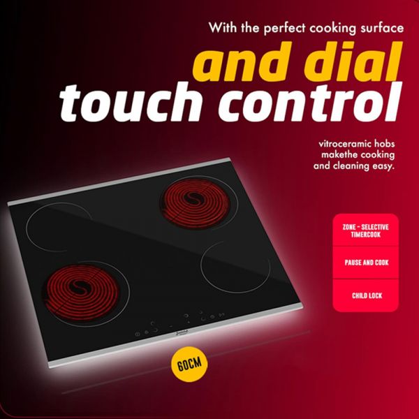 Baeckerhaft - 60cm Built-in Vitroceramic Electrical Hob - 3 Cooking Zones + 1 Dual Zone