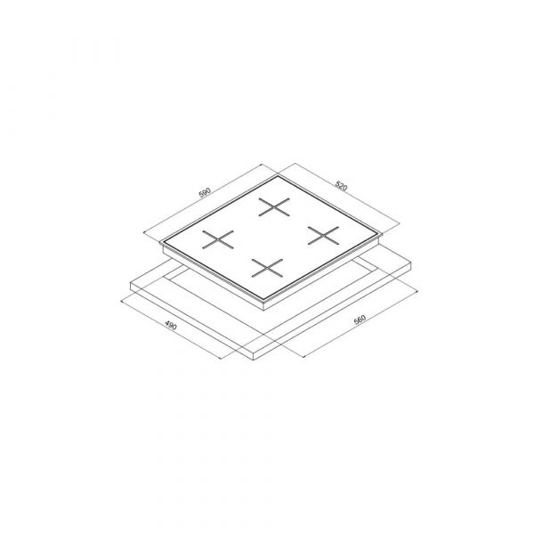 Baeckerhaft - 60cm Built-in Vitroceramic Electrical Hob - 3 Cooking Zones + 1 Dual Zone