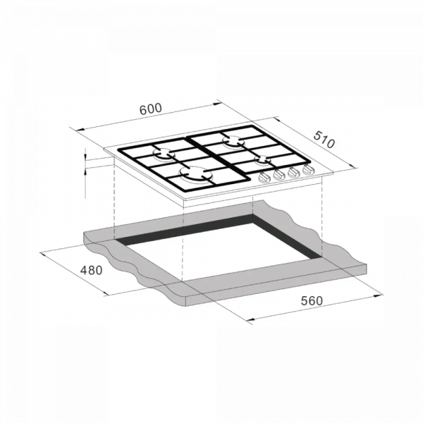 CM Stainless Steel Gas Hob 60 cm