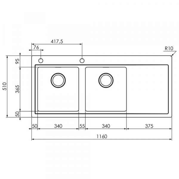 CM ENEA Double Bowl Single Drain Sink Satin F3