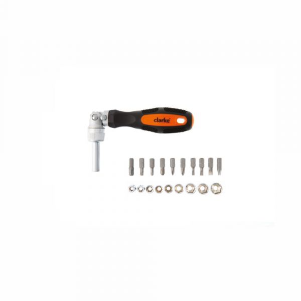 Clarke - Ratchet Screw Driver & Bit Set 20pcs Orange Black Handle Magnetic Bit