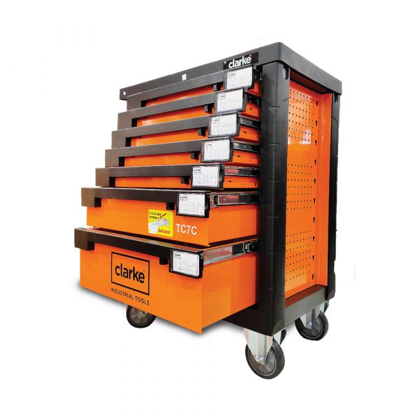 Clarke - Tool Chests 7 Drawer Orange/ Black Color With Single Lock Mechanism