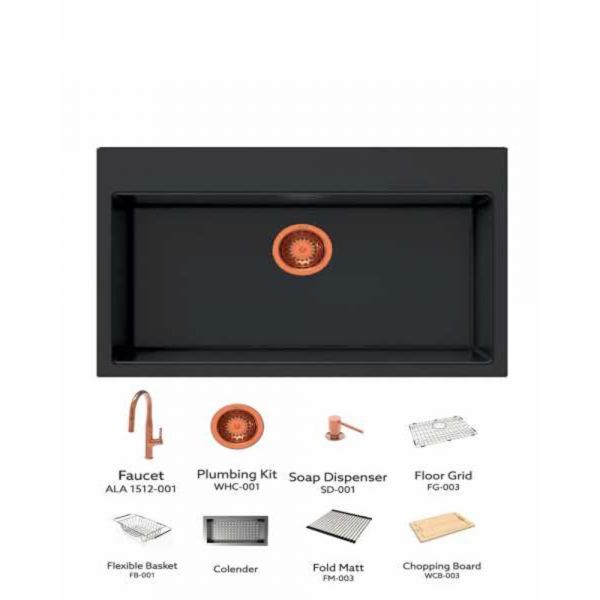 Carysil Single Bowl Granite Inset Sink with Accessories