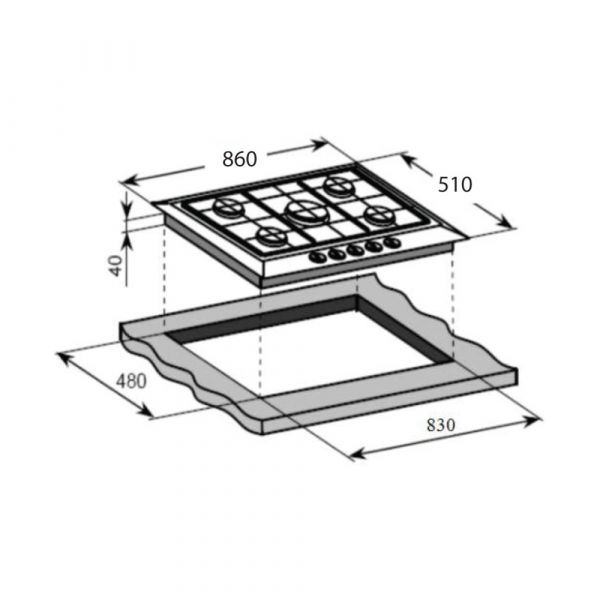 CM Galaxy 90 Gas On Glass Hob