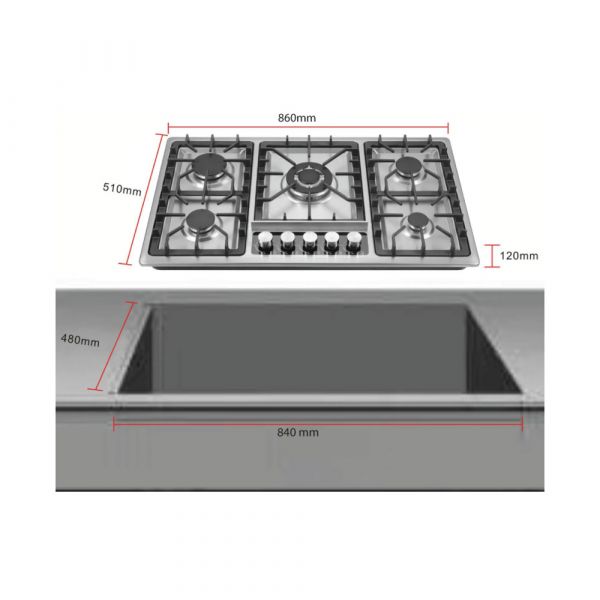 CM Panoramic Inox Gas Hob 90cm