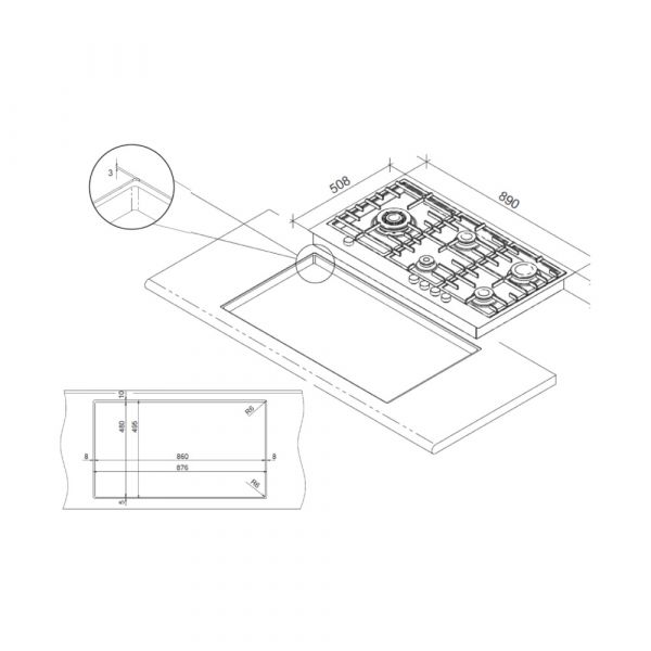 CM Twin Matt Gas On Glass Hob 90cm