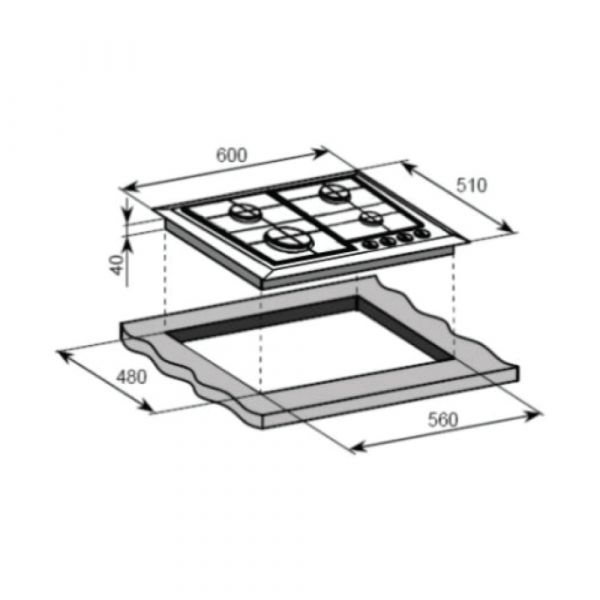 CM CRYSTAL 60 Gas On Glass Hob with Cast Iron Pan Support 8mm Edge 60cm