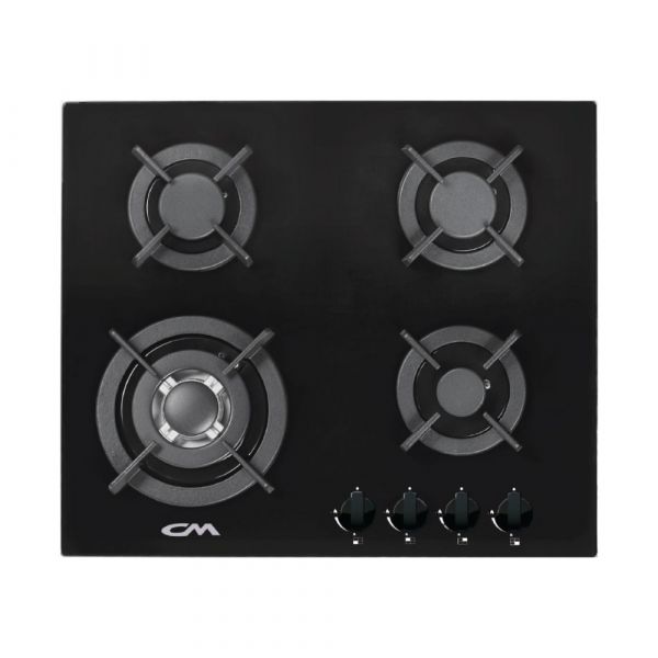 CM CRYSTAL 60 Gas On Glass Hob with Cast Iron Pan Support 8mm Edge 60cm