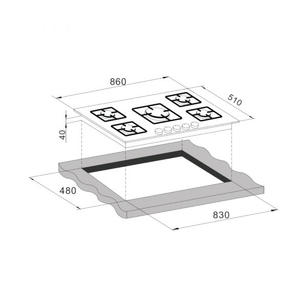 CM CRYSTAL 90 Gas On Glass Hob with Cast Iron Pan Support 90cm