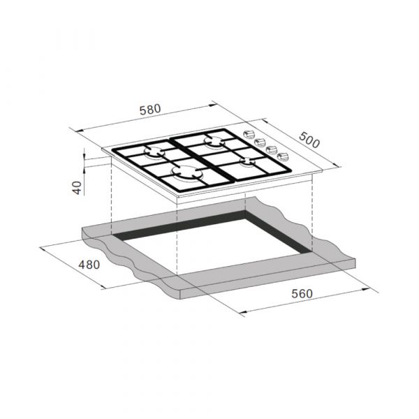 CM Delux 60 Stainless Steel Gas Hob 60cm