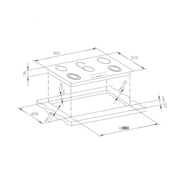 CM HI LIGHT 90 Black Vitroceramic Hob Bevelled Plane Frontal Touch Control 90 cm