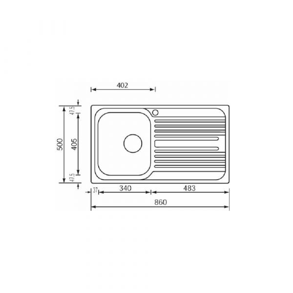 CM ATLANTIC Single Bowl Sink Satin F3 Finish 86 x 50 x 17 cm