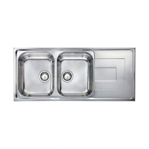 CM COMO Double Bowl Single Drain Sink Satin F3” Finish 116 x 50 x 19 cm
