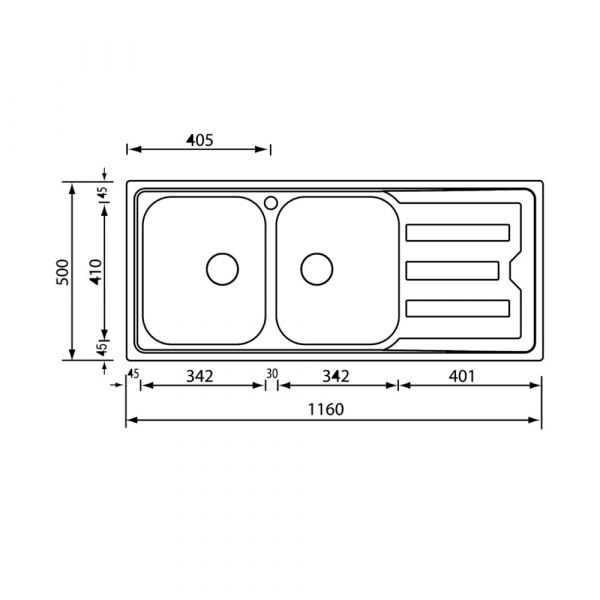 CM Cristal Double Bowl Single Drain Sink Satin F3 Finish 116 x 50 x 21 cm