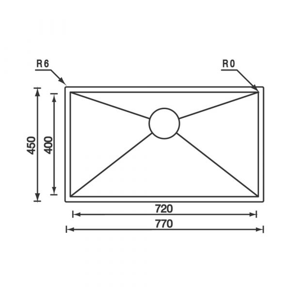 CM FILOQUADRA Undermount Single Bowl Sink Satin F3 Finish Depth 190 mm