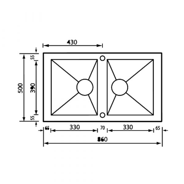 CM PUNTO QUADRO Double Bowl Sink Satin F3 Finish 86 x 50 cm