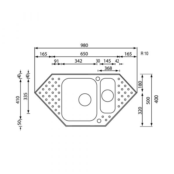 CM PUNTO PLUS One And One-Half Bowl Sink Satin F3 Finish 98 x 50 x 19 cm