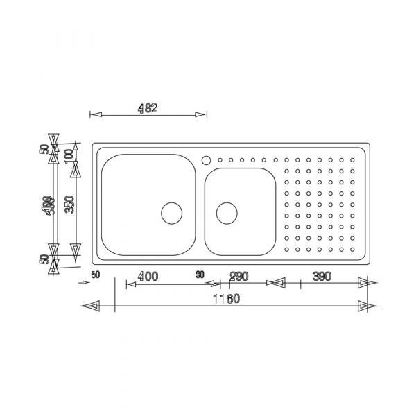 CM PUNTO PLUS Double Bowl Sink Satin F3 Finish 116 x 50 cm