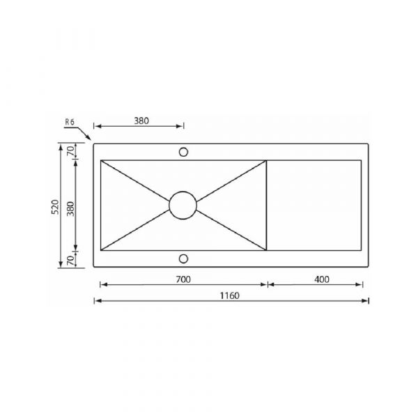 CM REVERS Single Bowl Satin F3 Finish 116 x 52 x 19 cm