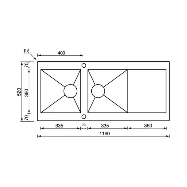 CM REVERS Double Bowl Sink Satin F3 Finish 116 x 52 x 19 cm