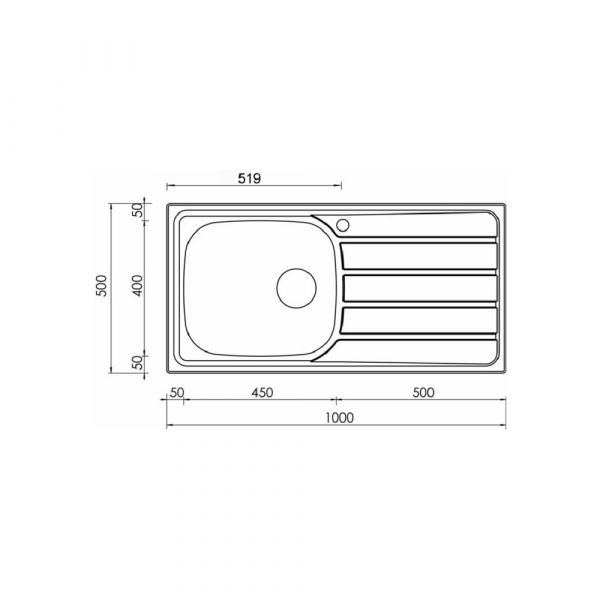 CM UNIVERSAL Single Bowl Sink Unbrushed F3 Finish 100 x 50 x 170 mm