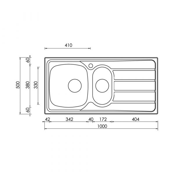 CM UNIVERSAL One And One-Half Bowl Sink 100 x 50 cm