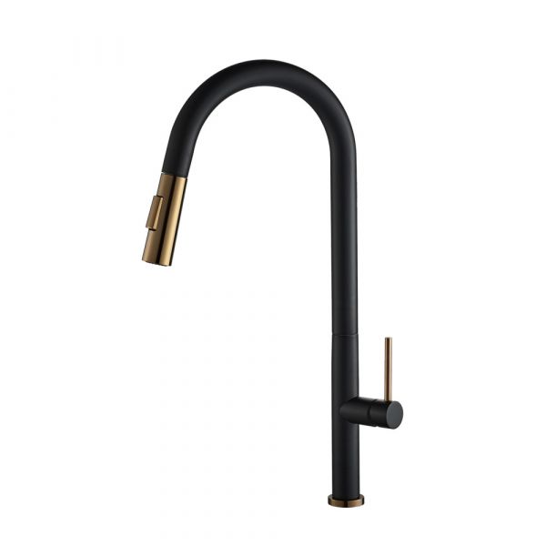 CM Pull-Out Mixer Tap Black Rose Gold Finish