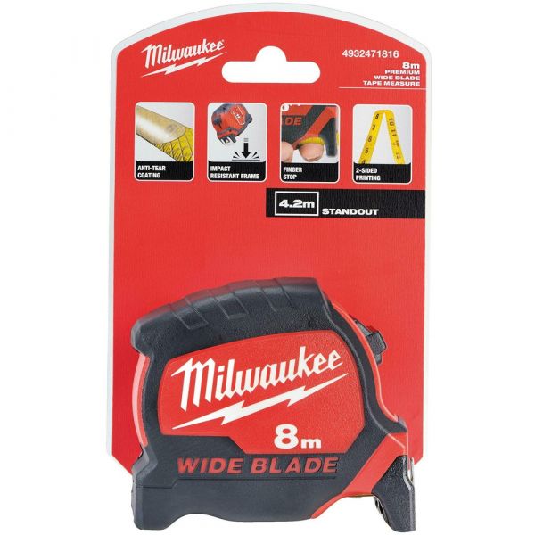 Milwaukee Premium Wide Blade Tape Measure 8m