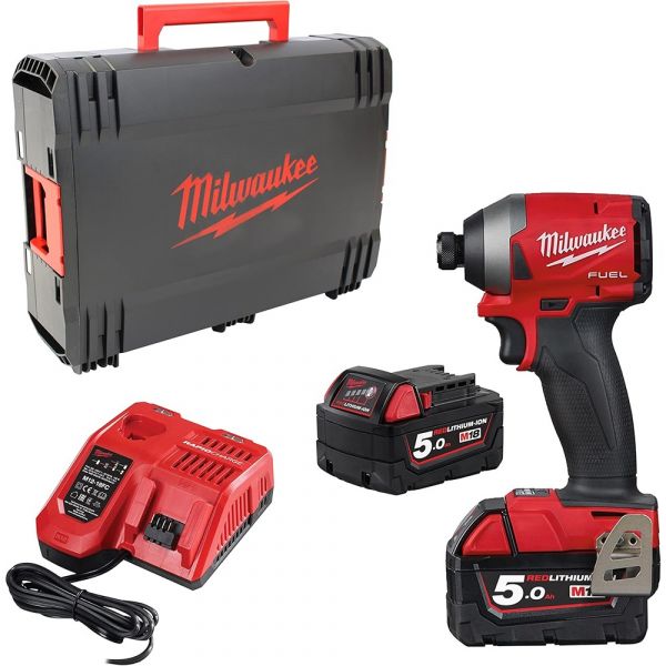 Milwaukee 1/4″ HEX Impact Driver 18V 5.0 Ah FUEL In Case + 2 Batteries and Charger