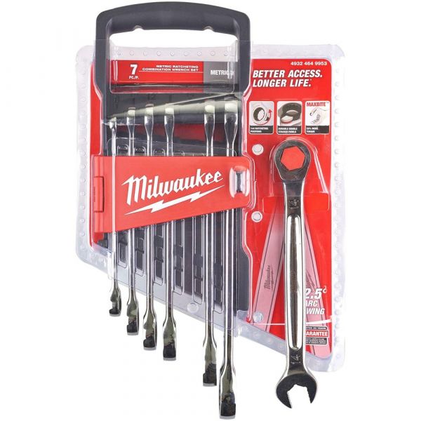Milwaukee Max Bite Ratchet Metric Combination Spanner Set 7 Pcs