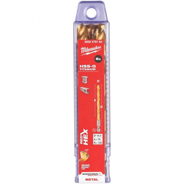 Milwaukee Metal Drill Bit SHW HSS-Tin Red Hex
