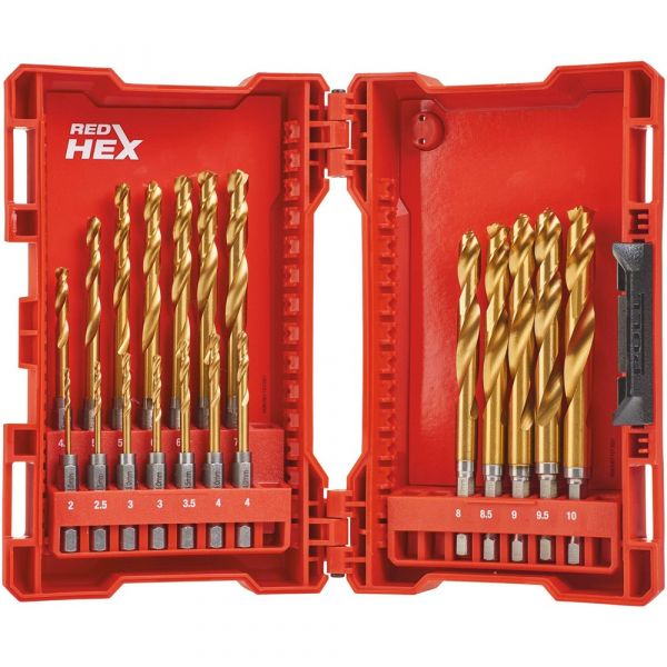 Milwaukee Red Hex Shock Wave Impact Duty HSS-Ground Titanium Metal Drill Bit Set 19pcs