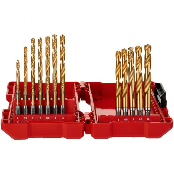Milwaukee Red Hex Shock Wave Impact Duty HSS-Ground Titanium Metal Drill Bit Set 19pcs
