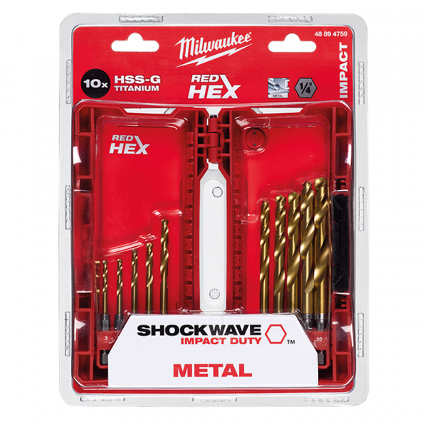 Milwaukee Red Hex - Shockwave™ HSS-Tin Metal Drill Bits 10pcs Set