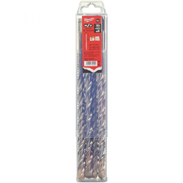Milwaukee SDS-Plus M2 Hammer Drill Bit 2-Coils 10 Pcs
