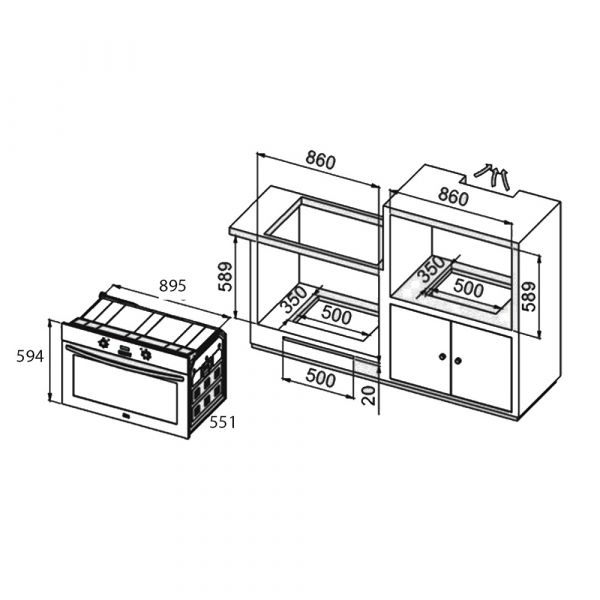 CM Life Black Glass 90cm Built-In Gas Oven