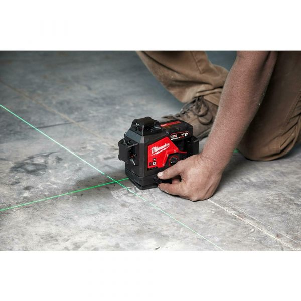 Milwaukee M12 3PL-401C Three-dimensional Cordless Laser Green with 3x360° Laser Circles in Transport Case (1x 4.0Ah battery + charger)